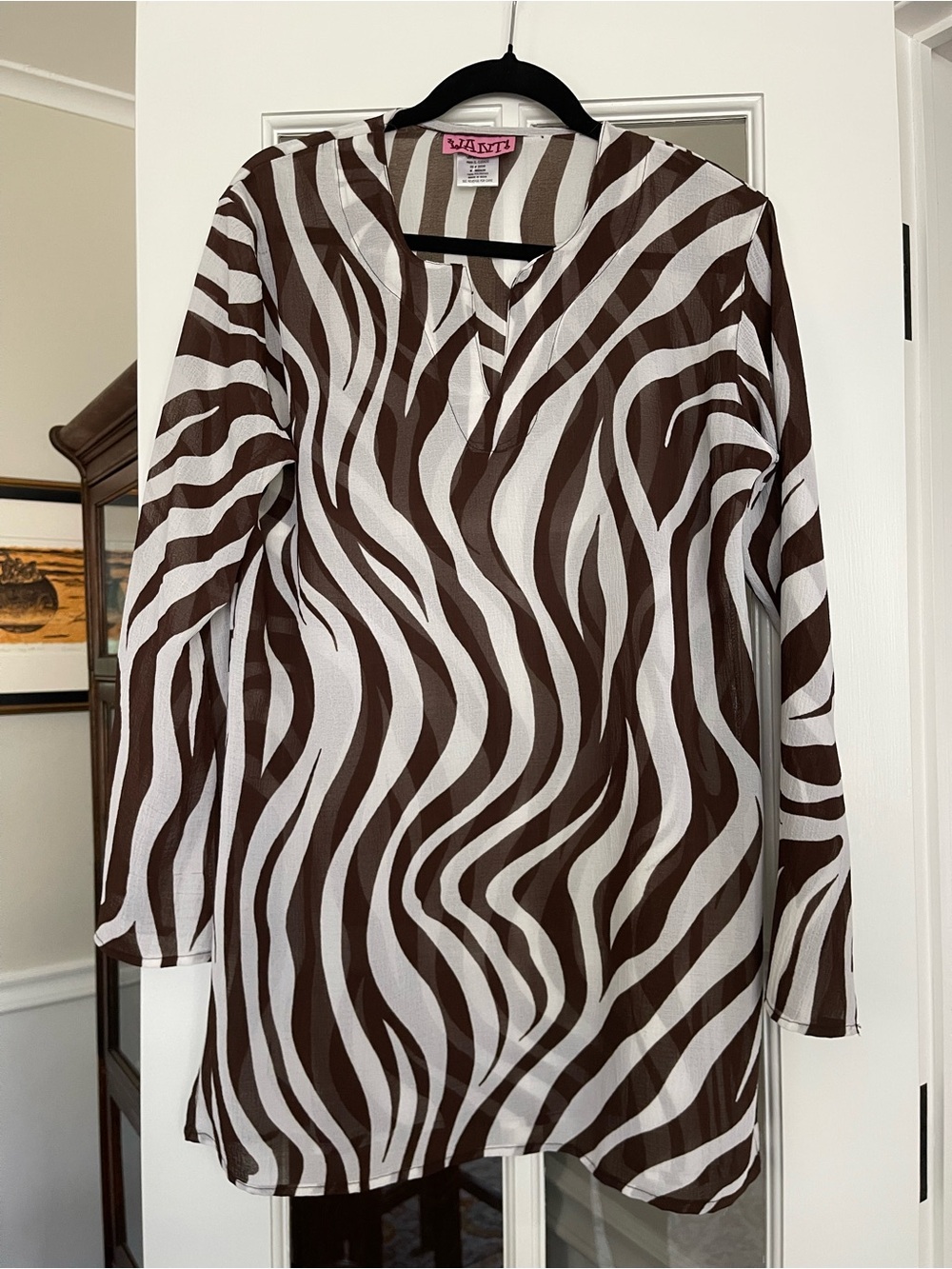 WANT Brown and White Zebra-Print Swim Coverup Tunic